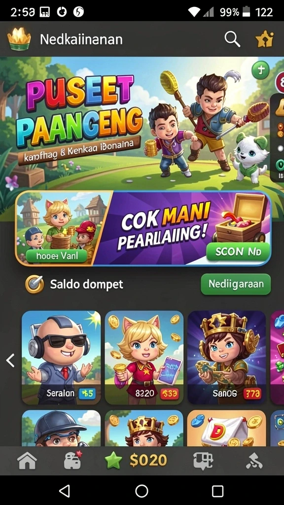 Tampilan awal permainan yang intuitif dan menarik.